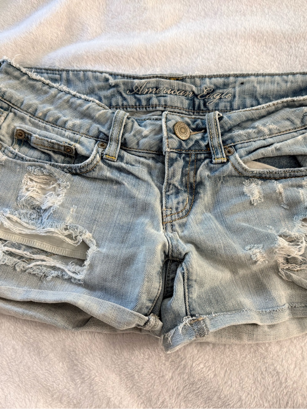 American Eagle Outfitters Light Blue LowRise Distressed Denim Jean Shorts